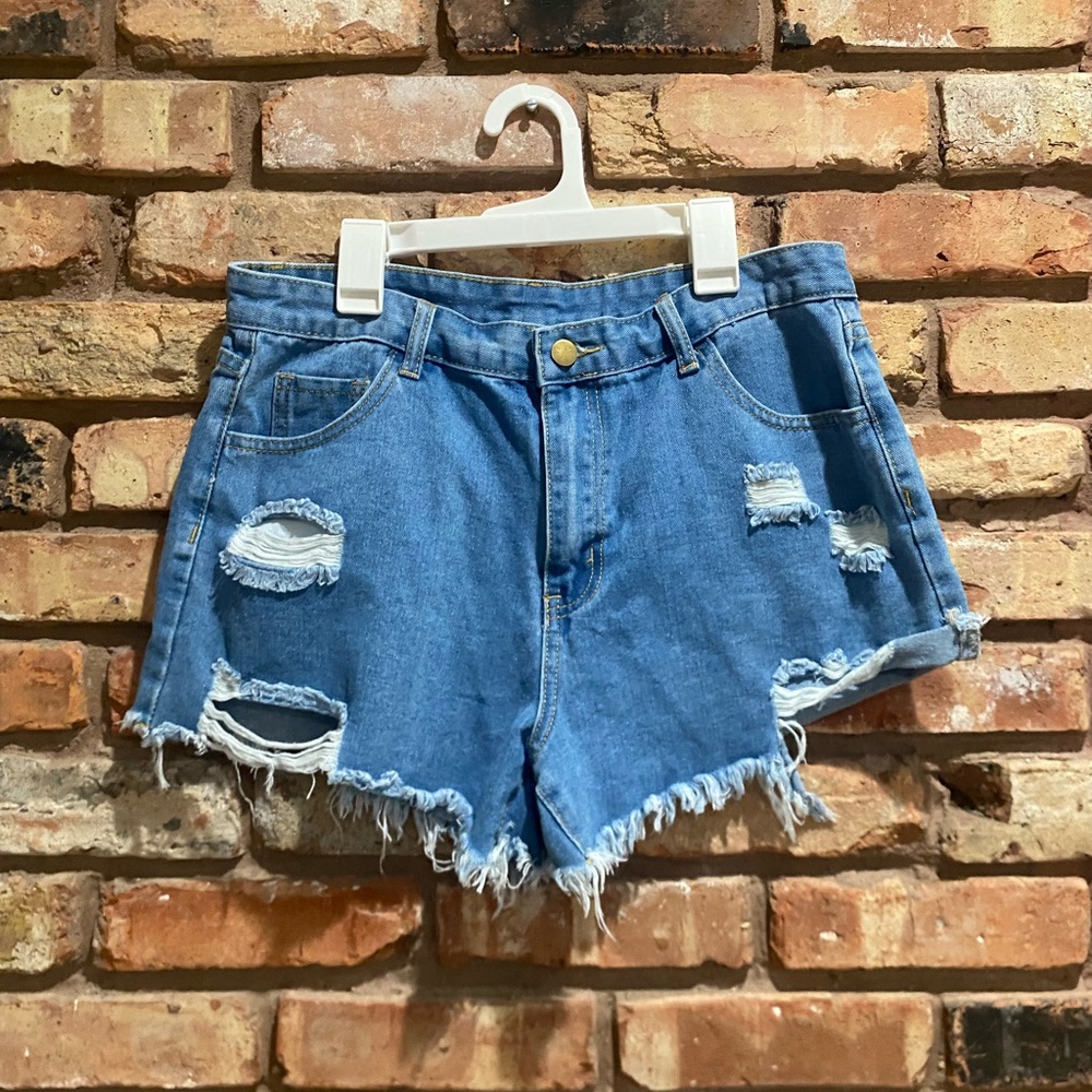 SHEIN Blue Distressed Jean Shorts